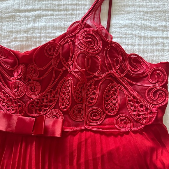 Rare Vintage Troika Red Soutache Ribbon Pleated Mini Dress - Large